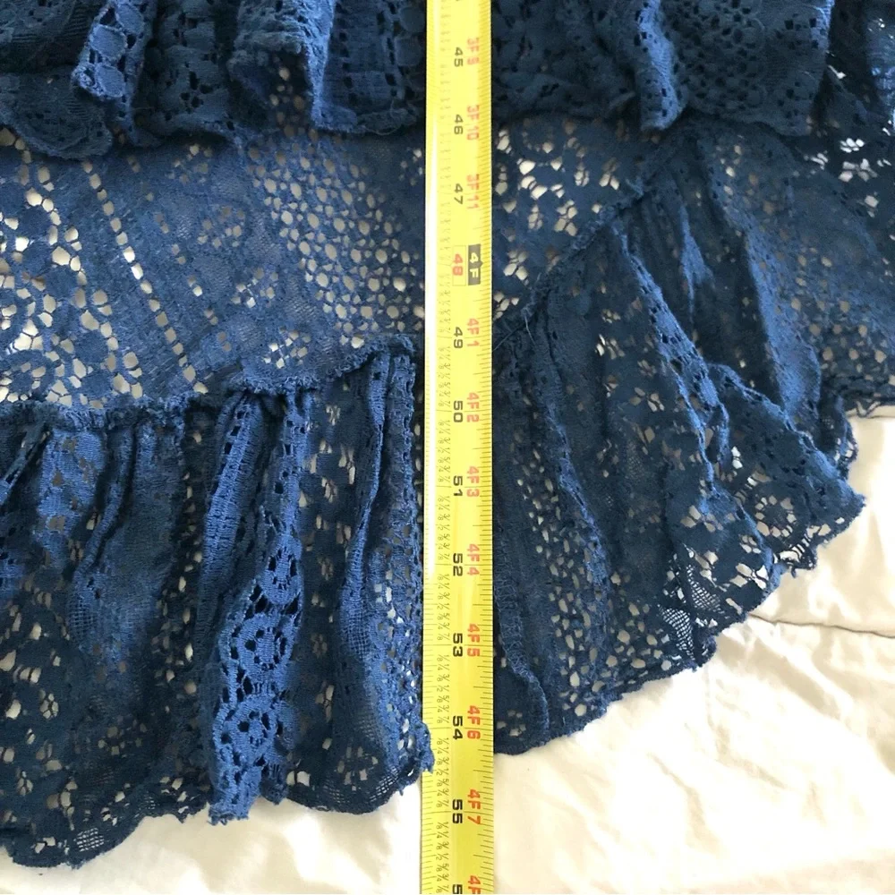 Blue Lace Maxi Dress - Sleeveless High-Low Evening Gown - Picture 8 of 9